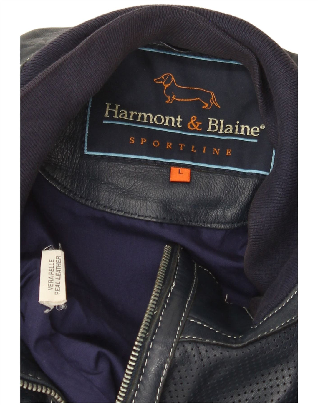 Harmont & Blaine Mens Leather Jacket UK 40 Large Navy Blue Leather