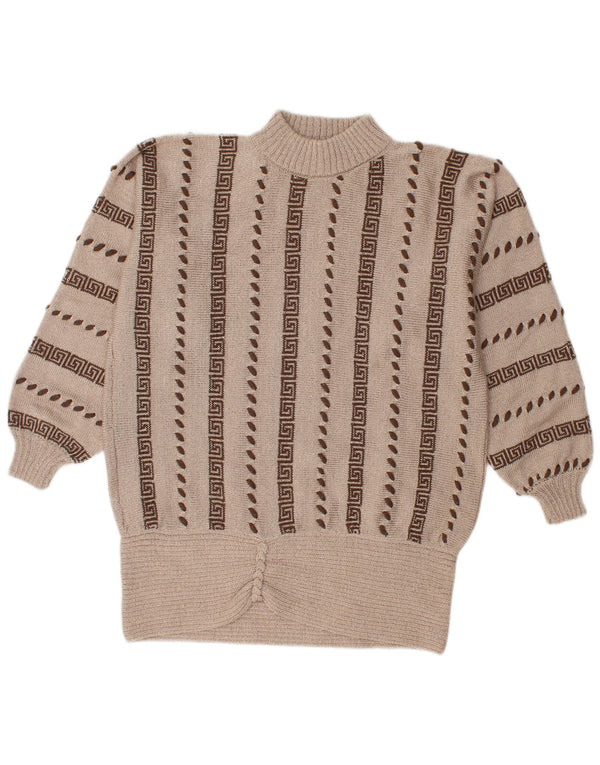 Vintage Womens Turtle Neck Jumper Sweater UK 16 Large Beige Striped