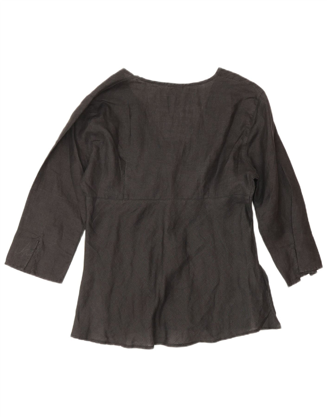 Benetton Womens 3/4 Sleeve Blouse Top UK 10 Small Black Linen