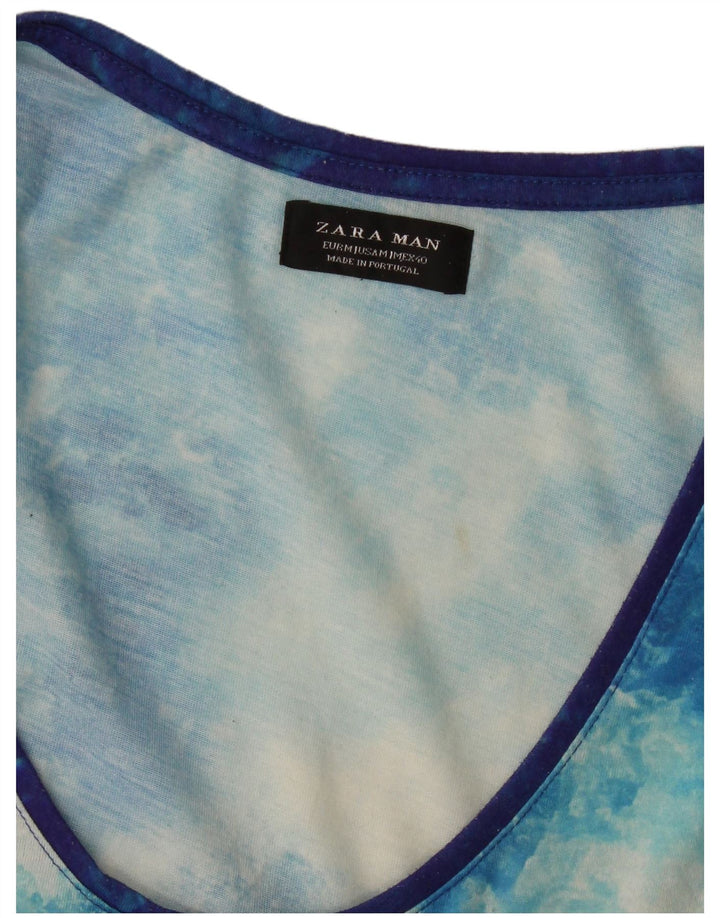 Zara Mens Graphic Vest Top Medium Blue Colourblock
