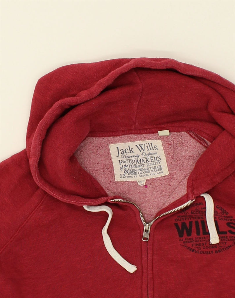 JACK WILLS Womens Zip Hoodie Sweater UK 12 Medium Red Cotton | Vintage Jack Wills | Thrift | Second-Hand Jack Wills | Used Clothing | Messina Hembry 