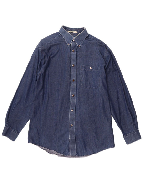 Orvis Mens Denim Shirt Medium Blue Cotton