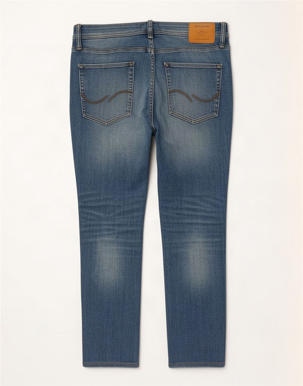 Jack & Jones Mens Cropped Slim Jeans W34 L26 Blue Cotton