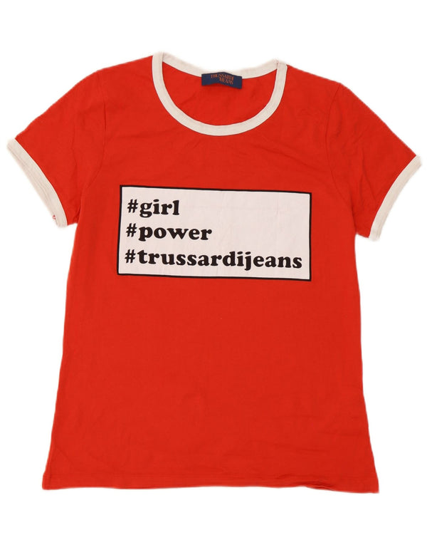 Trussardi Jeans Womens Graphic T-Shirt Top UK 14 Large Red Colourblock