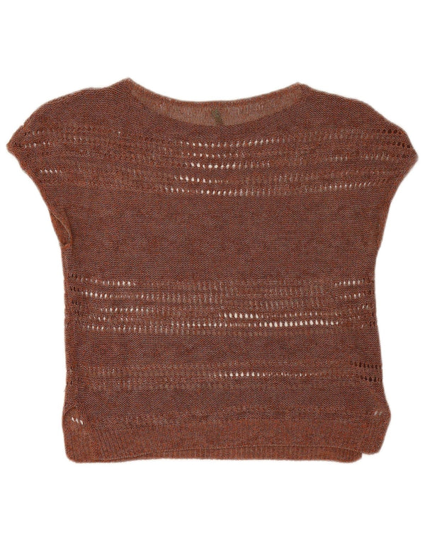 Benetton Womens Crop Knit Blouse Top UK 12 Medium Brown