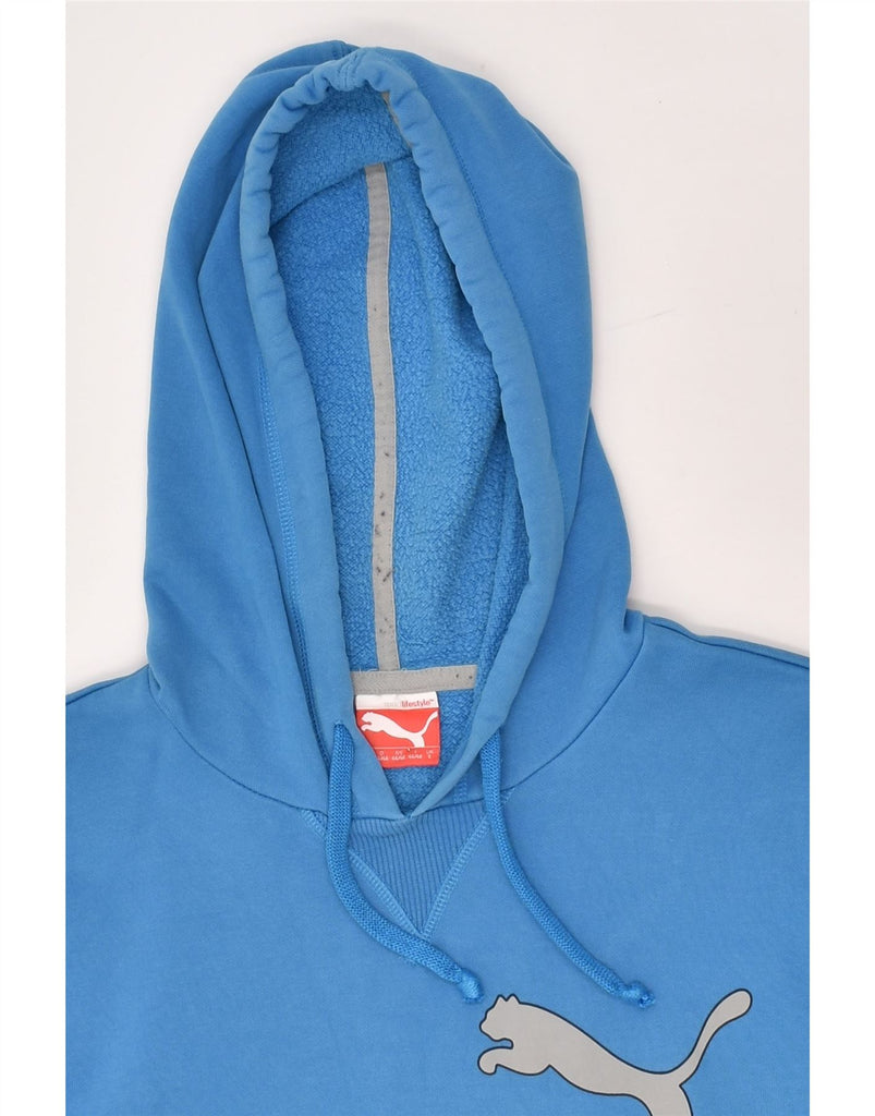 PUMA Mens Graphic Hoodie Jumper Small Blue Cotton | Vintage Puma | Thrift | Second-Hand Puma | Used Clothing | Messina Hembry 