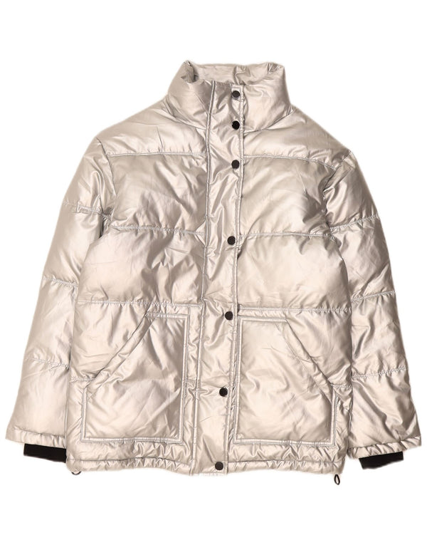 Topshop Womens Oversized Padded Jacket UK 8 Small Silver Polyethylene