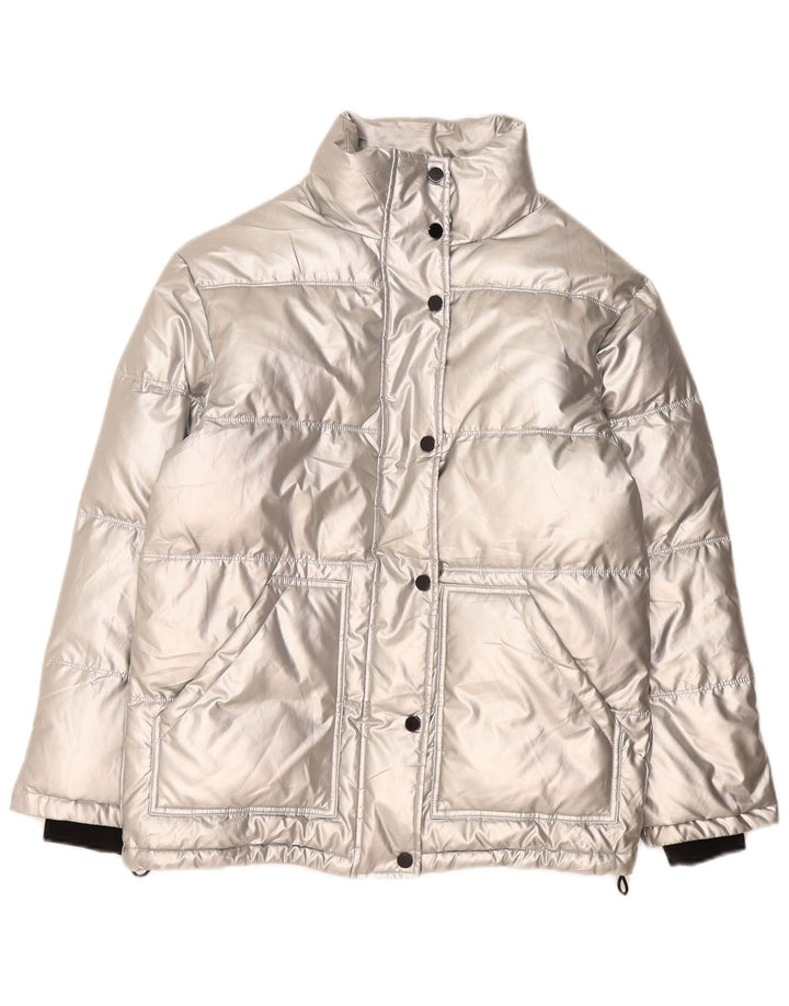 Topshop Womens Oversized Padded Jacket UK 8 Small Silver Polyethylene
