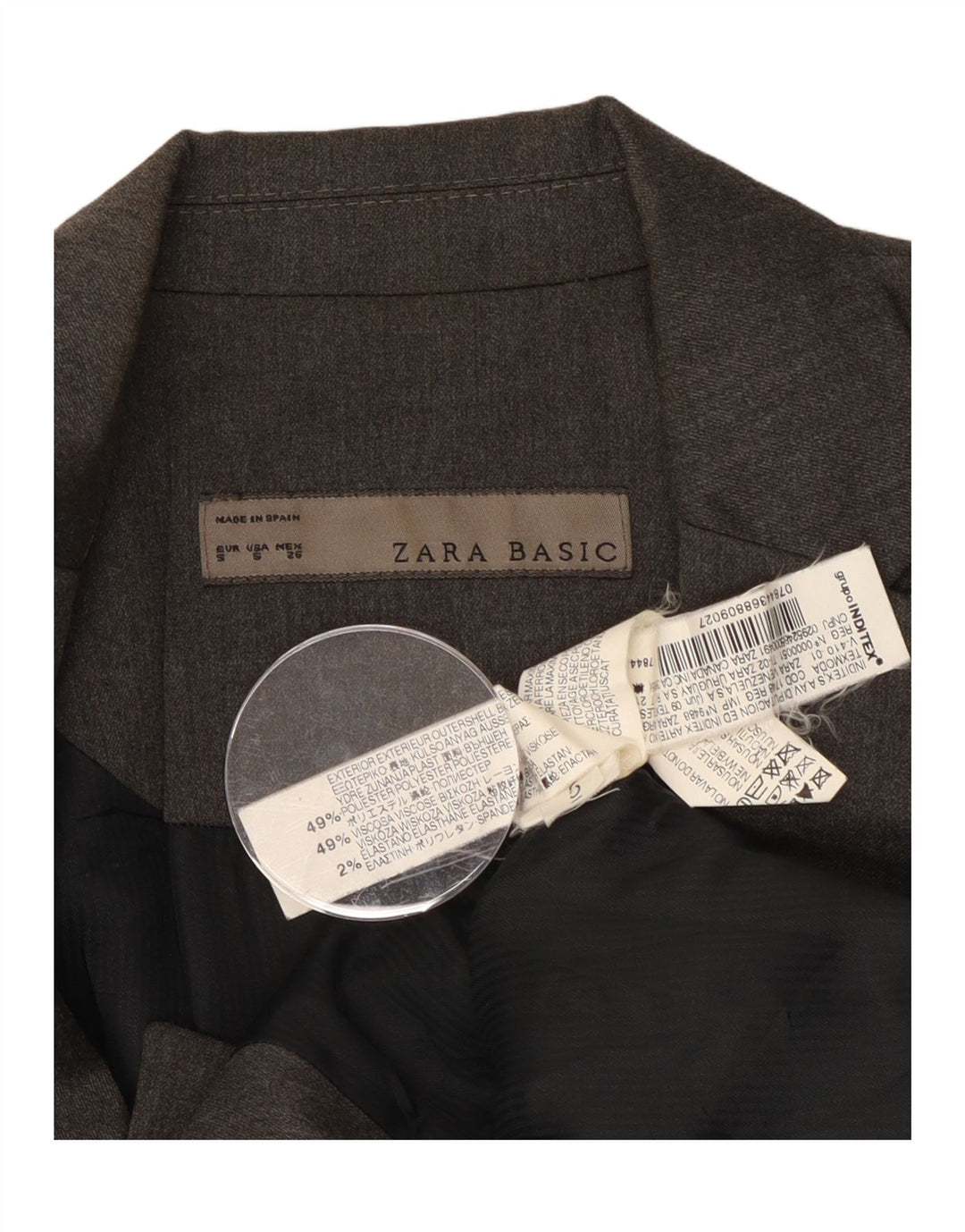 Zara Womens 1 Button Blazer Jacket UK 10 Small Grey Polyester