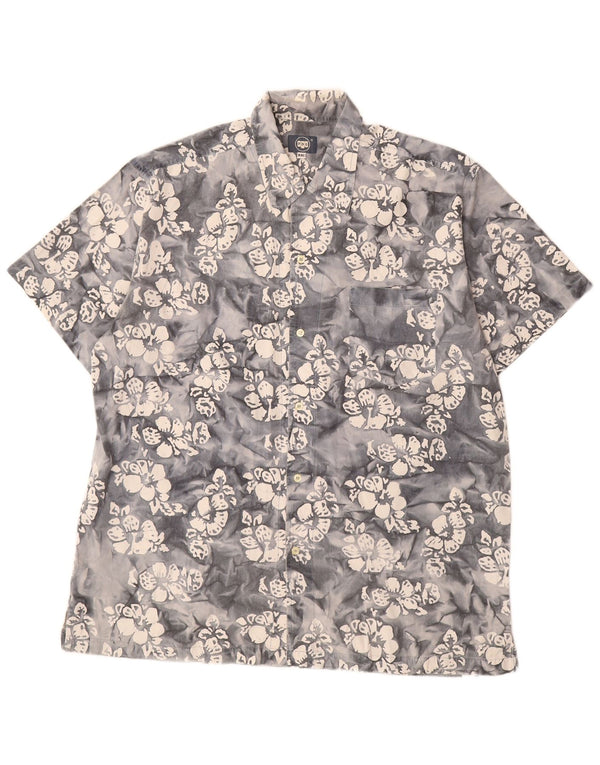 Vintage Mens Short Sleeve Shirt 2XL Grey Floral Cotton