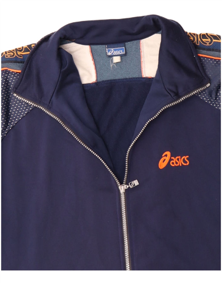 ASICS Mens Graphic Tracksuit Top Jacket 2XL Navy Blue Polyester
