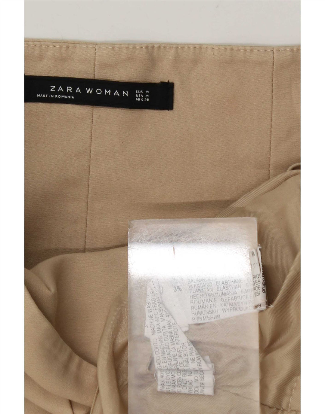 Zara Womens High Waist Mini Skirt Medium W28 Beige Cotton