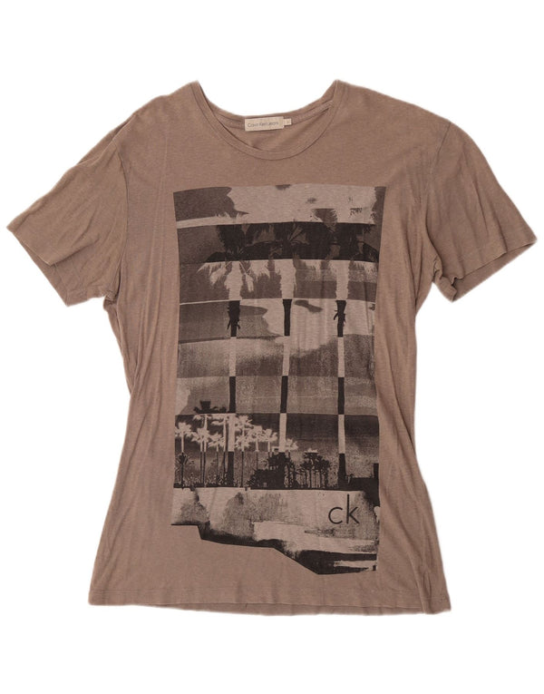 Calvin Klein Jeans Womens Graphic T-Shirt Top UK 16 Large Grey Cotton