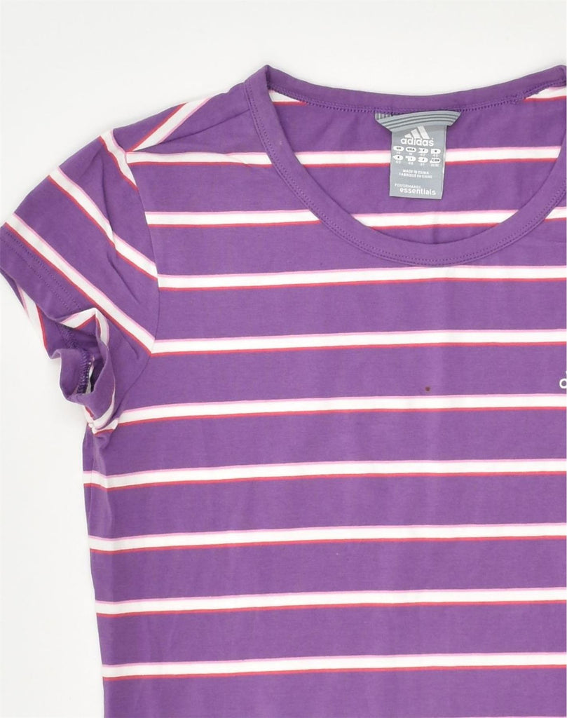 ADIDAS Womens T-Shirt Top UK 14 Large Purple Striped Cotton | Vintage Adidas | Thrift | Second-Hand Adidas | Used Clothing | Messina Hembry 