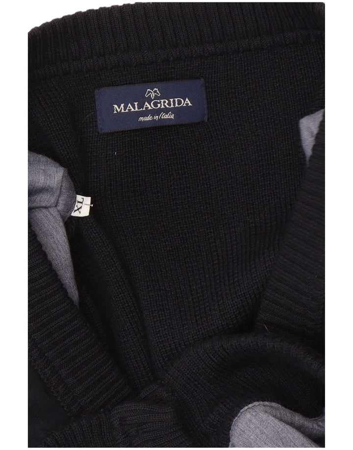 Malagrida Mens Cardigan Sweater XL Black Striped Wool