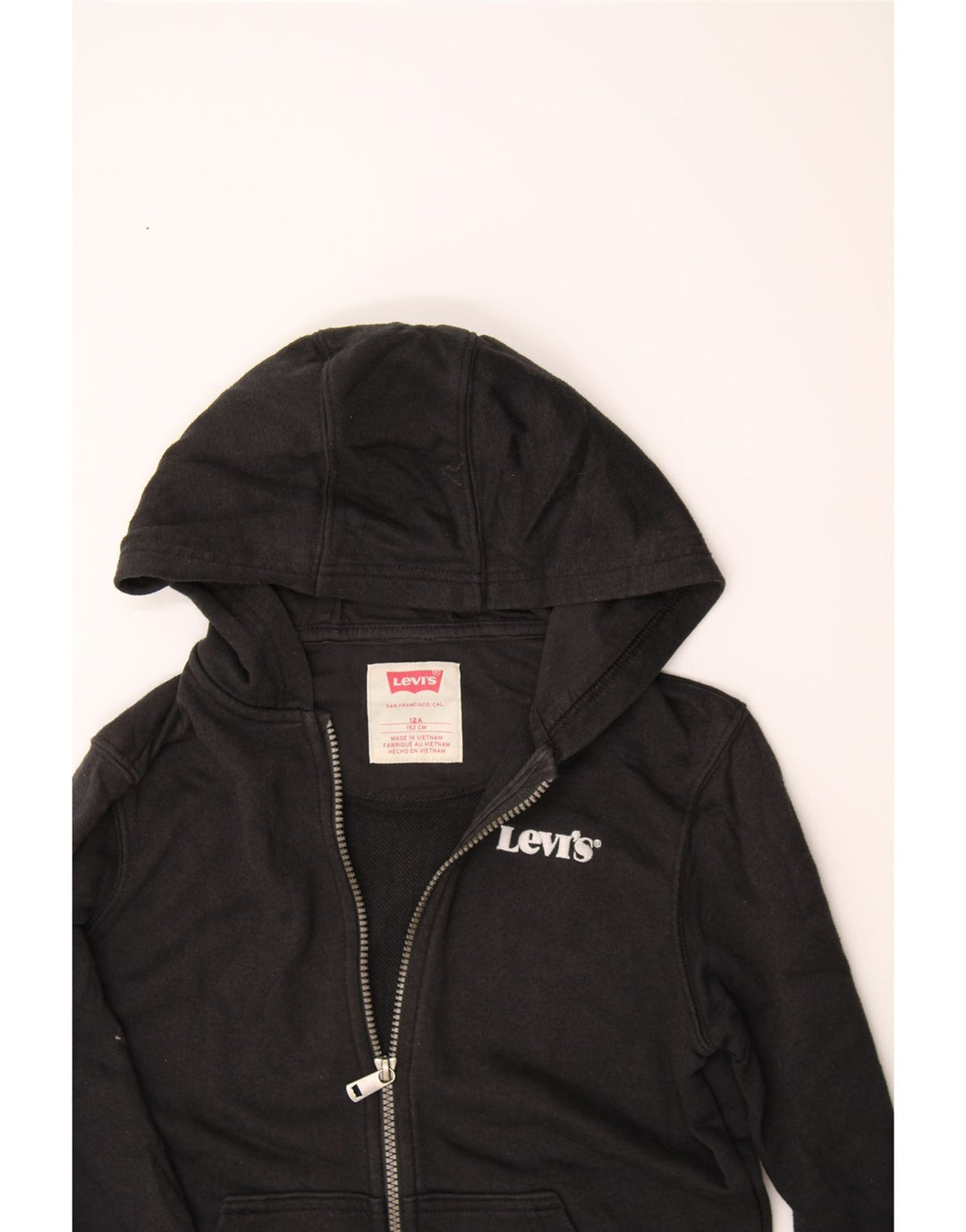 LEVI'S Boys Graphic Zip Hoodie Sweater 11-12 Years Black Cotton Vintage Levi's and Second-Hand Levi's from Messina Hembry 