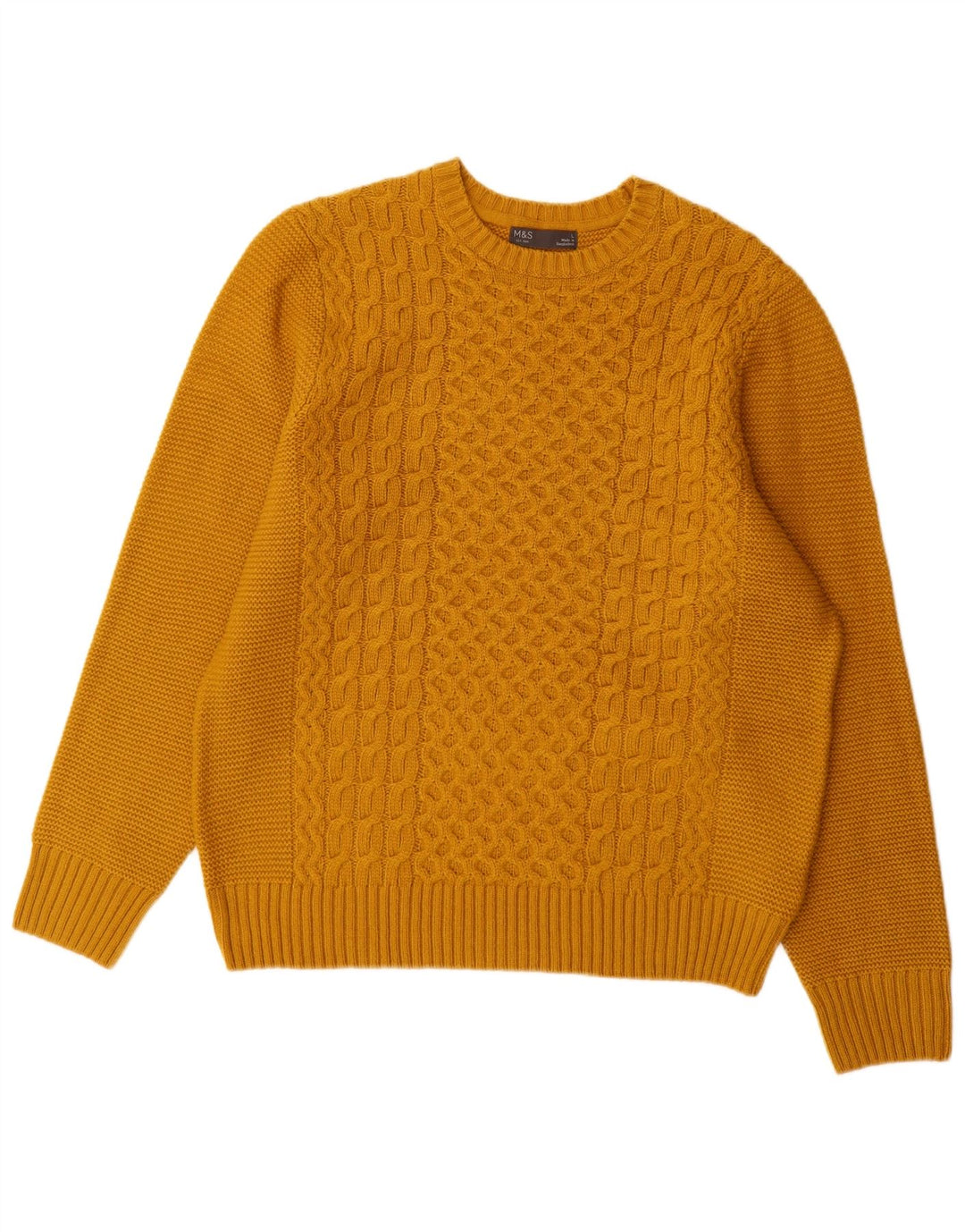 Marks & Spencer Mens Crew Neck Jumper Sweater Large Yellow Acrylic