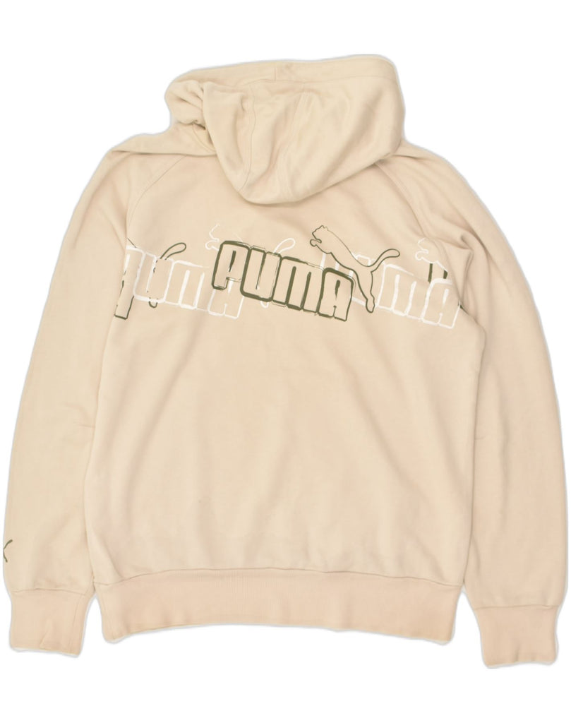 PUMA Mens Graphic Hoodie Jumper Medium Beige Cotton | Vintage Puma | Thrift | Second-Hand Puma | Used Clothing | Messina Hembry 