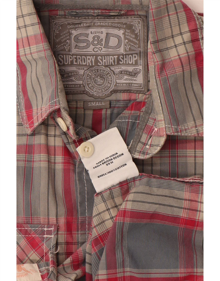 Superdry Mens Short Sleeve Shirt Small Grey Plaid Cotton