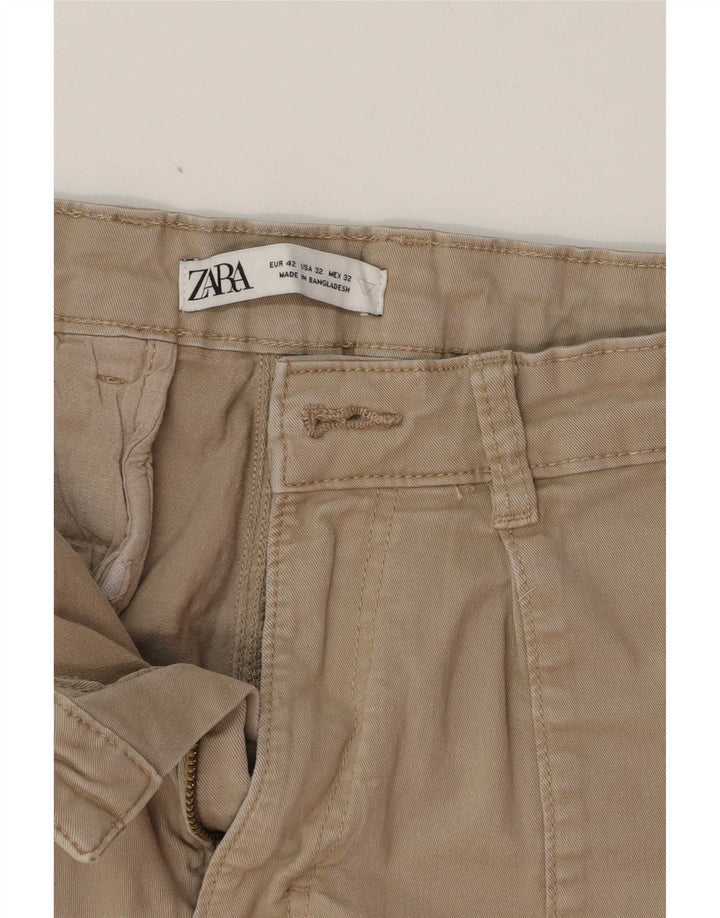 Zara Mens Straight Cargo Trousers EU 42 Large W32 L28 Beige