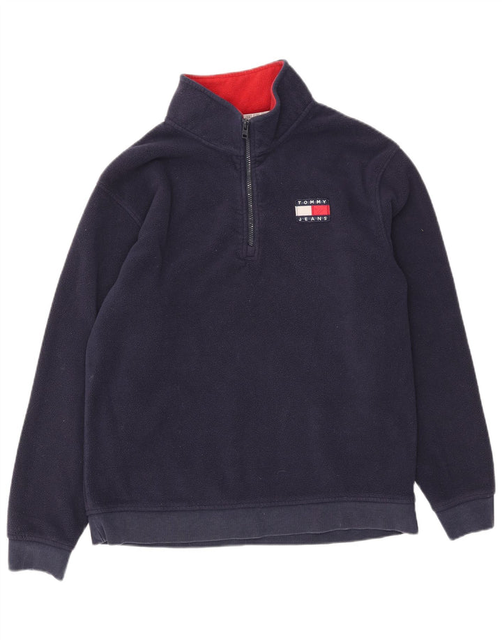 Tommy Hilfiger Mens Zip Neck Fleece Jumper Large Navy Blue Polyester