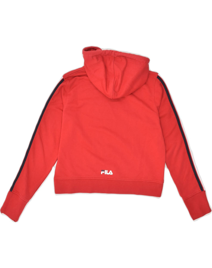 FILA Womens Graphic Hoodie Jumper UK 12 Medium Red Cotton | Vintage Fila | Thrift | Second-Hand Fila | Used Clothing | Messina Hembry 