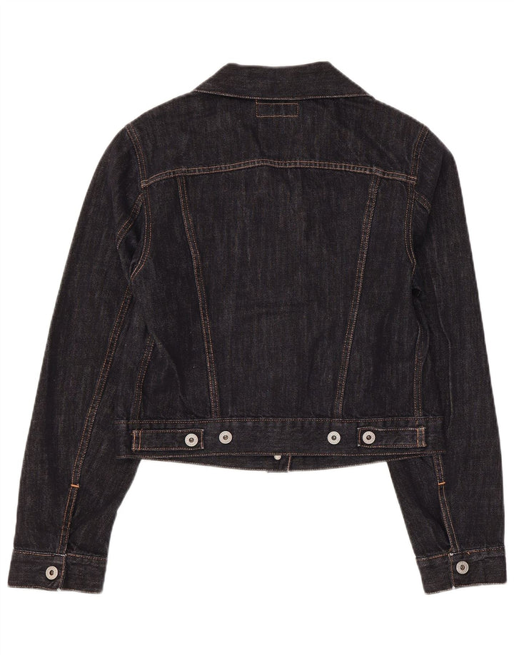 Replay Womens Crop Denim Jacket UK 14 Large Black Cotton