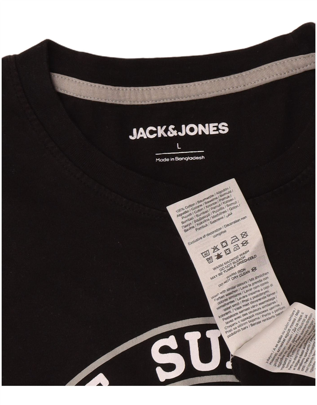 Jack & Jones Mens Graphic T-Shirt Top Large Black Cotton