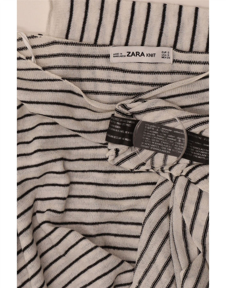 Zara Womens Oversized Top 3/4 Sleeve UK 10 Small White Striped Polyester