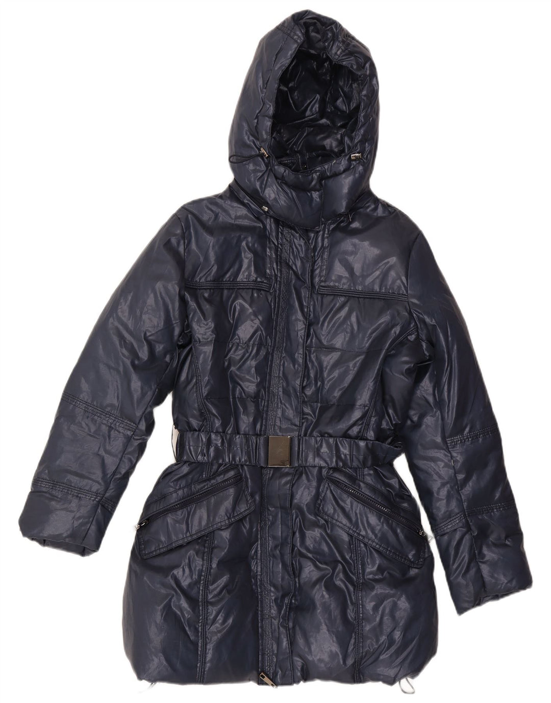 oltre Womens Hooded Padded Coat UK 16 Large Navy Blue Polyester
