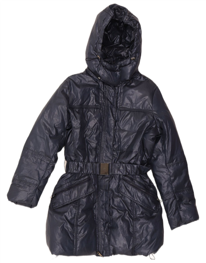 oltre Womens Hooded Padded Coat UK 16 Large Navy Blue Polyester