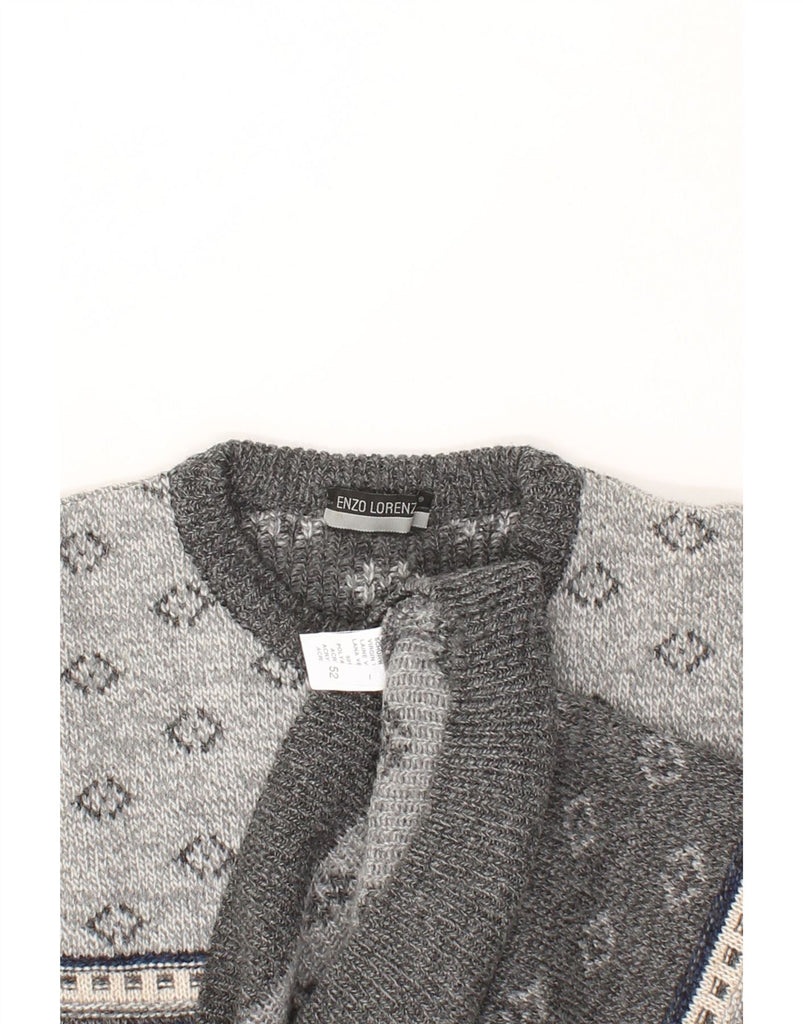 ENZO LORENZO Mens Crew Neck Jumper Sweater IT 52 Large Grey Fair Isle Wool Vintage Enzo Lorenzo and Second-Hand Enzo Lorenzo from Messina Hembry 