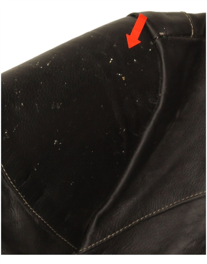 POLO Womens Leather Racer Jacket UK 14 Medium Black Leather
