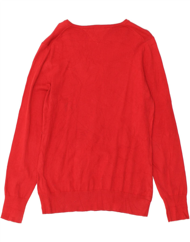 TOMMY HILFIGER Womens V-Neck Jumper Sweater UK 14 Large Red Cotton | Vintage Tommy Hilfiger | Thrift | Second-Hand Tommy Hilfiger | Used Clothing | Messina Hembry 