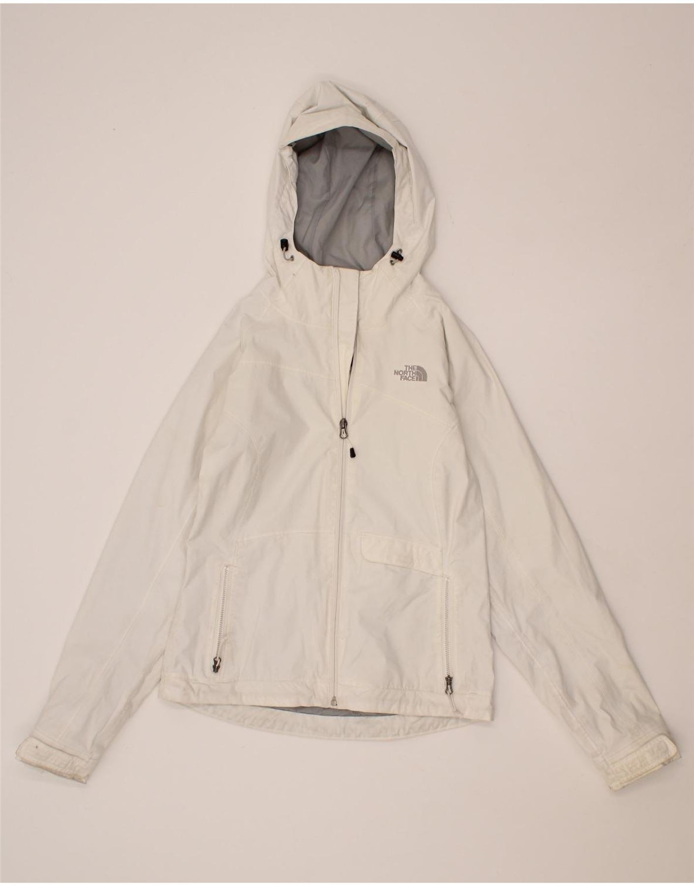 THE NORTH FACE Womens Hyvent Hooded Rain Jacket UK 6 XS White Nylon Vintage Second Hand Clothing Online Messina Hembry