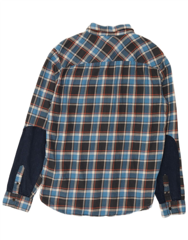 ALL SAINTS Mens Slim Fit Flannel Shirt Large Blue Check Cotton