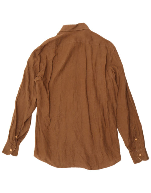 ALVIERO MARTINI Mens Shirt Size 40 Medium Brown Linen