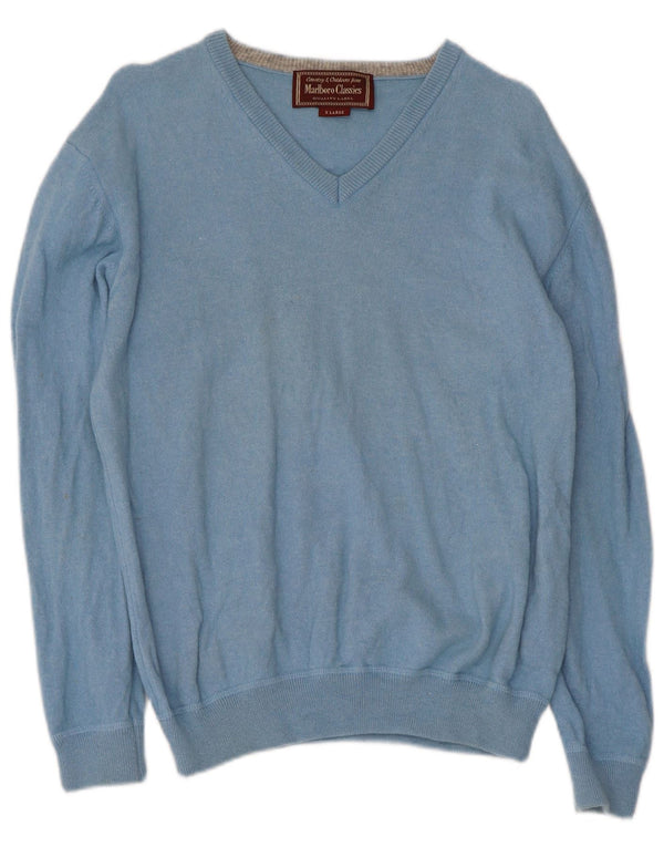 Marlboro Classics Womens V-Neck Jumper Sweater UK 18 XL Blue Wool