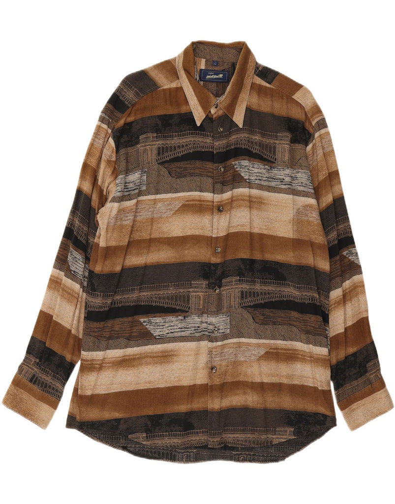 SIGNE INCOGNITO Mens Shirt Large Brown Striped Cotton Vintage Signe Incognito and Second-Hand Signe Incognito from Messina Hembry 