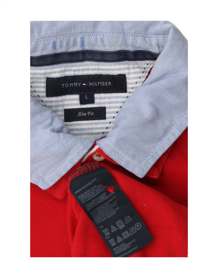 TOMMY HILFIGER Mens Slim Fit Polo Shirt Large Red Cotton