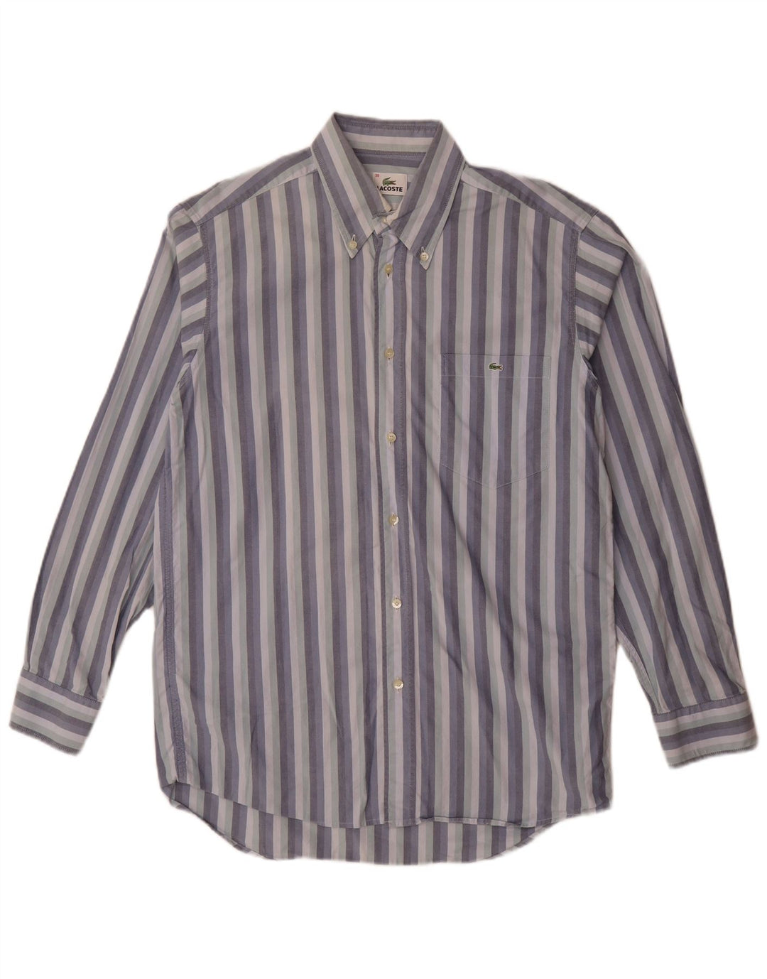 Lacoste Mens Shirt Size 39 Medium Blue Striped Cotton