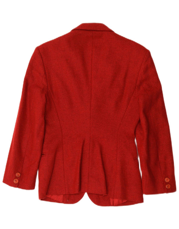 Benetton Womens 2 Button Blazer Jacket IT 42 Medium Red Herringbone Wool