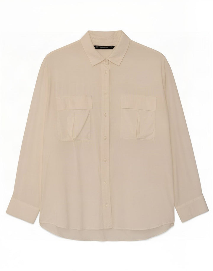Zara Womens Military Shirt UK 14 Medium White Viscose