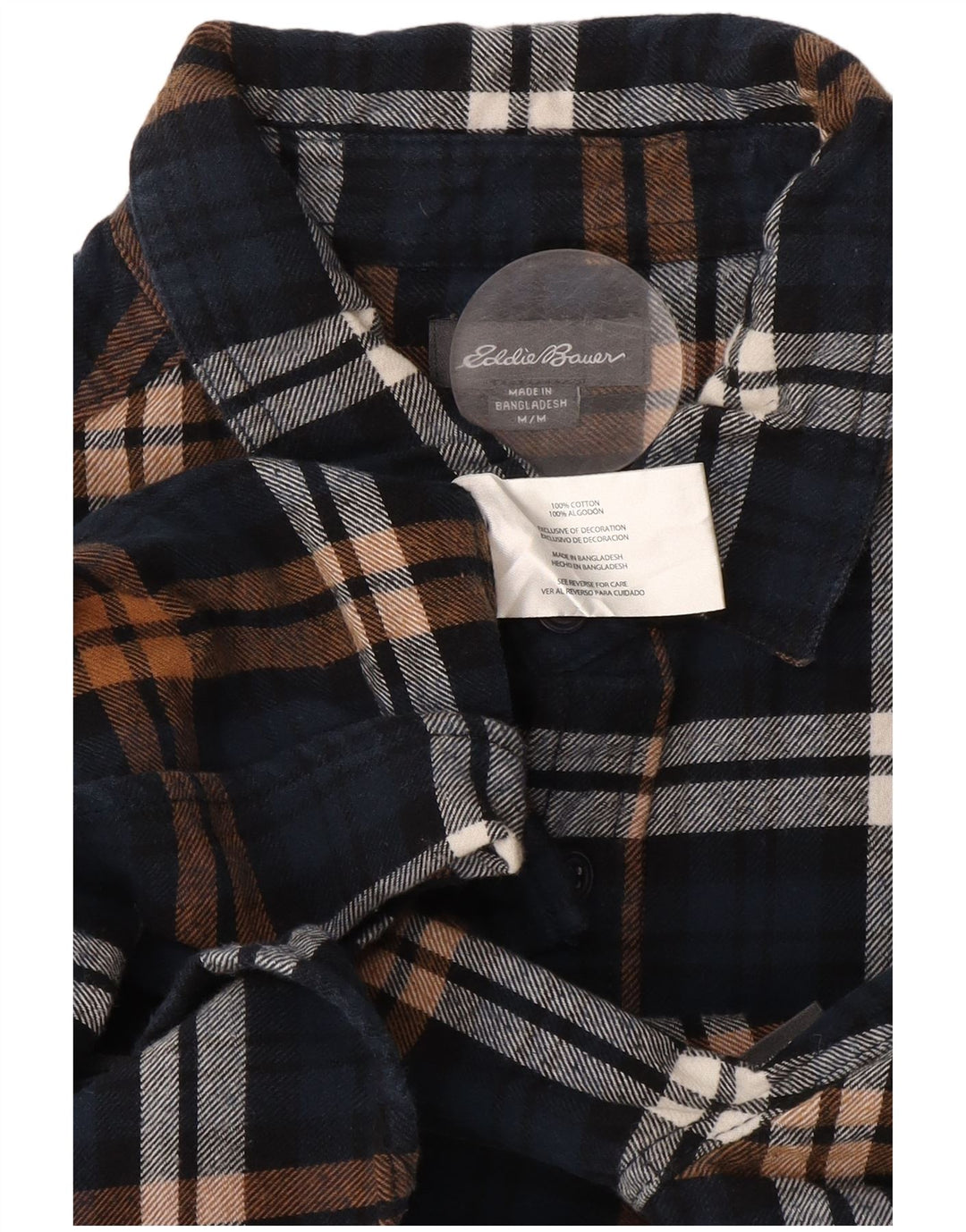 Eddie Bauer Mens Flannel Shirt Medium Navy Blue Plaid Cotton