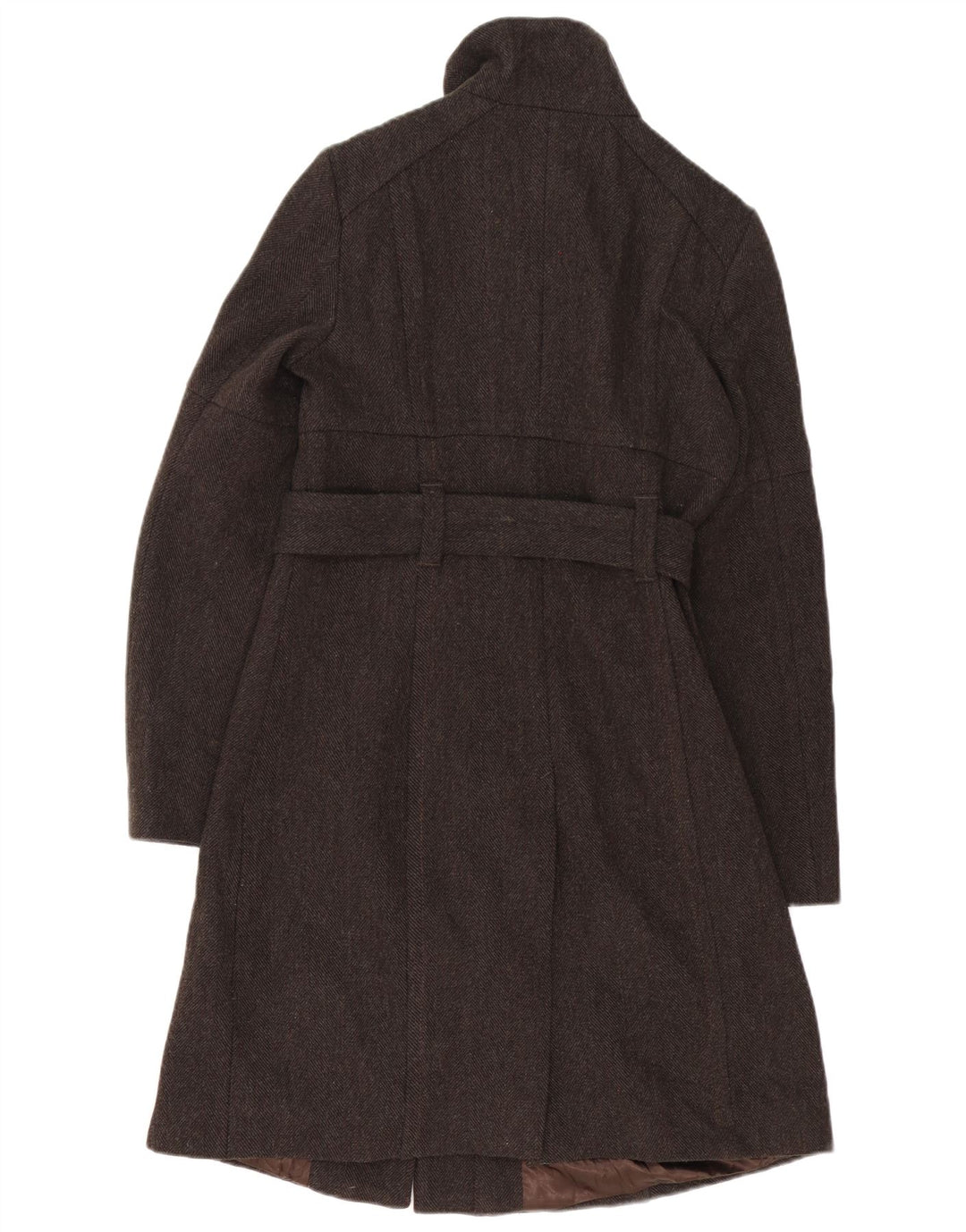 Benetton Womens Overcoat IT 42 Medium Brown Herringbone Wool