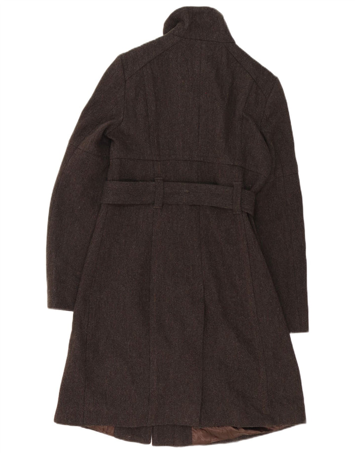 Benetton Womens Overcoat IT 42 Medium Brown Herringbone Wool