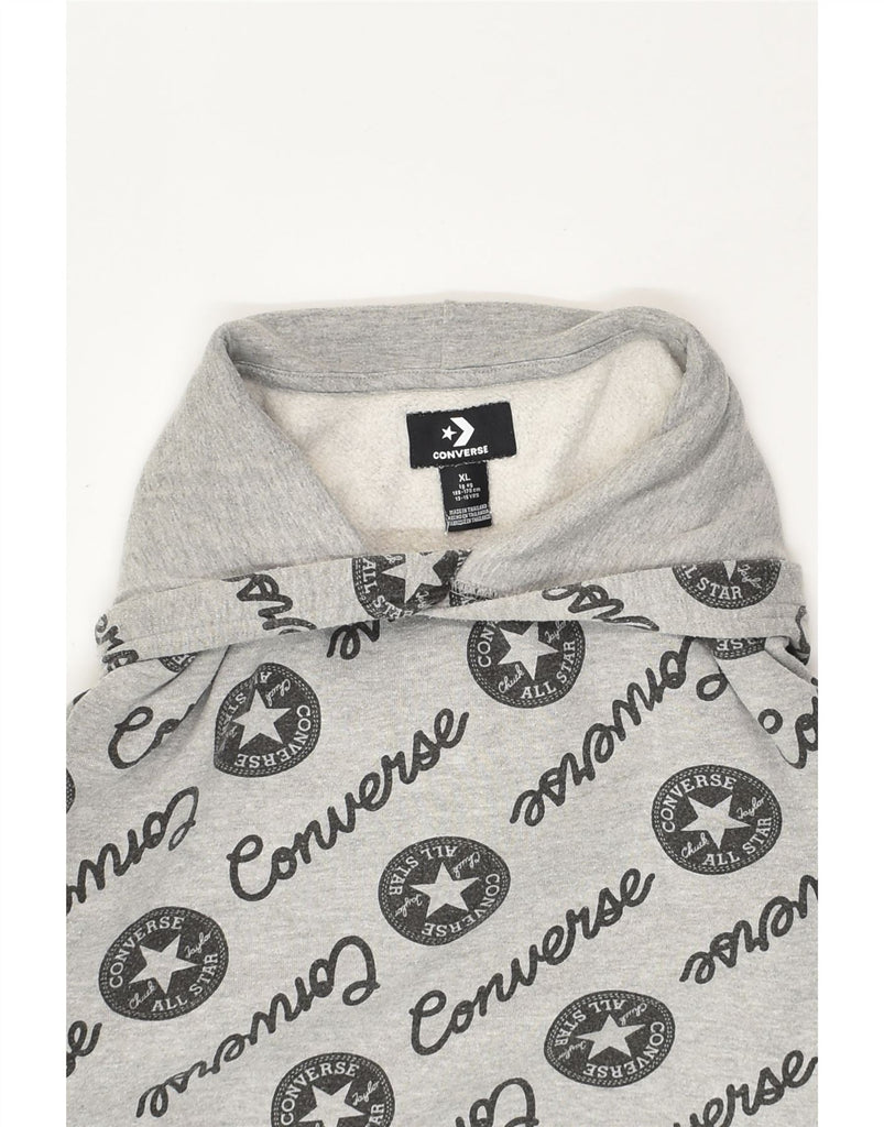 CONVERSE Boys Graphic Hoodie Jumper 13-14 Years XL  Grey Geometric Cotton | Vintage Converse | Thrift | Second-Hand Converse | Used Clothing | Messina Hembry 