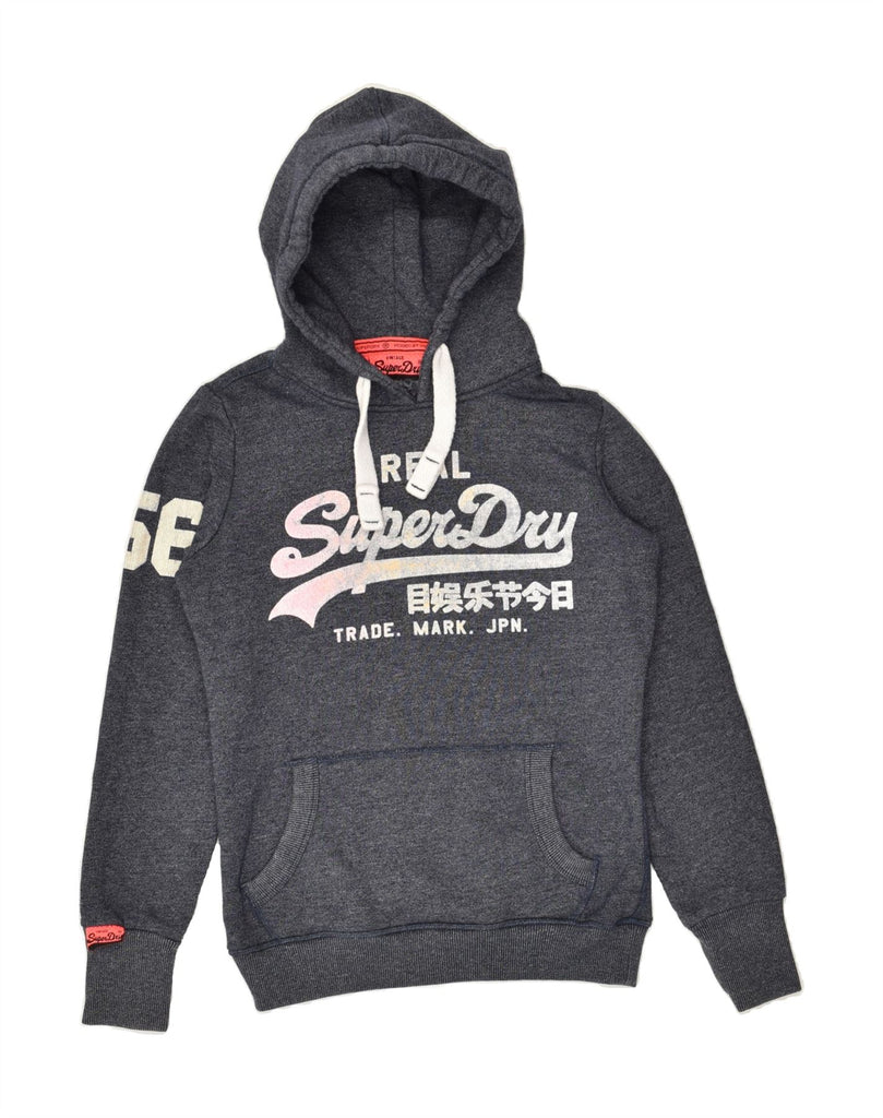 SUPERDRY Womens Graphic Hoodie Jumper UK 10 Small Grey Flecked Cotton Vintage Superdry and Second-Hand Superdry from Messina Hembry 