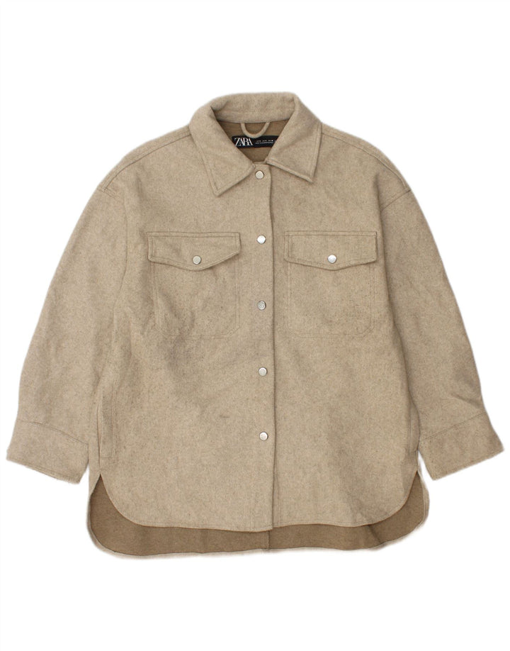 Zara Womens Oversized Bomber Jacket UK 10 Small Beige Polyester