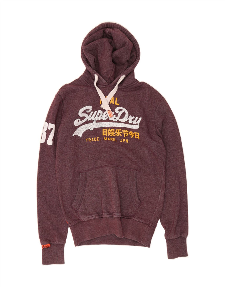 SUPERDRY Mens Graphic Hoodie Jumper Small Burgundy Flecked Vintage Superdry and Second-Hand Superdry from Messina Hembry 